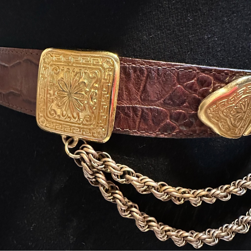 Vintage Linea Pelle by Mira K Brown Croco Belt – Size M, 1980s–90s-GORGEOUS!! - Picture 4 of 16
